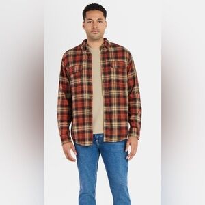NWT George Super Soft Double Pocket Men's Plaid Shirt - Rust, Beige & Blue Sz XL